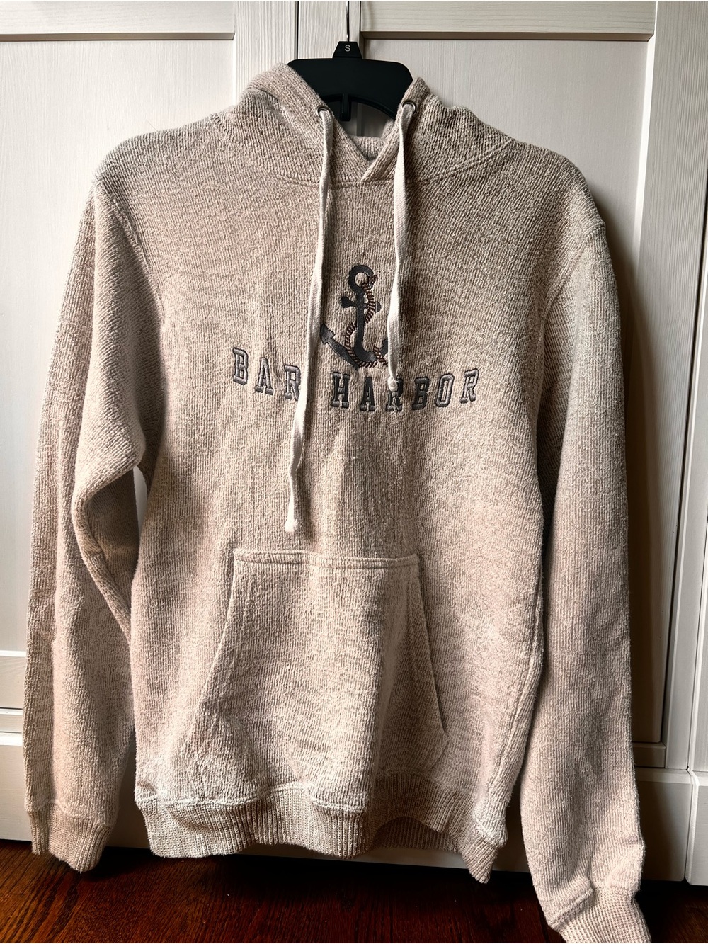 Women's Beige Pullover Hoodie with Anchor Embroidery